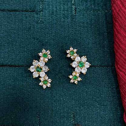 925 Sterling Silver Gold Plated Tri Floral Stud Earrings for Women | Floral Design