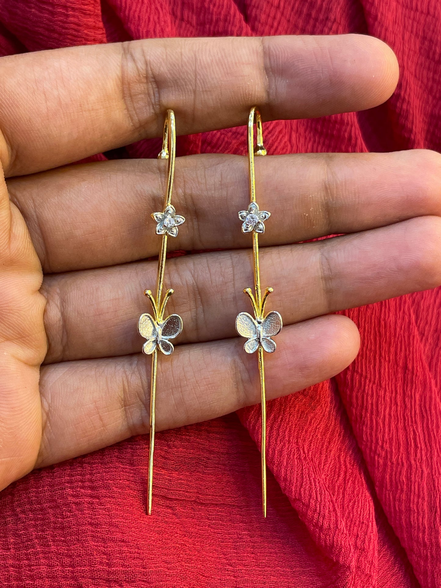 92.5 Silver Gold Plated Butterfly Ear Cuffs for Women | Stylish Nature-Inspired Design | Trendy Jewellery