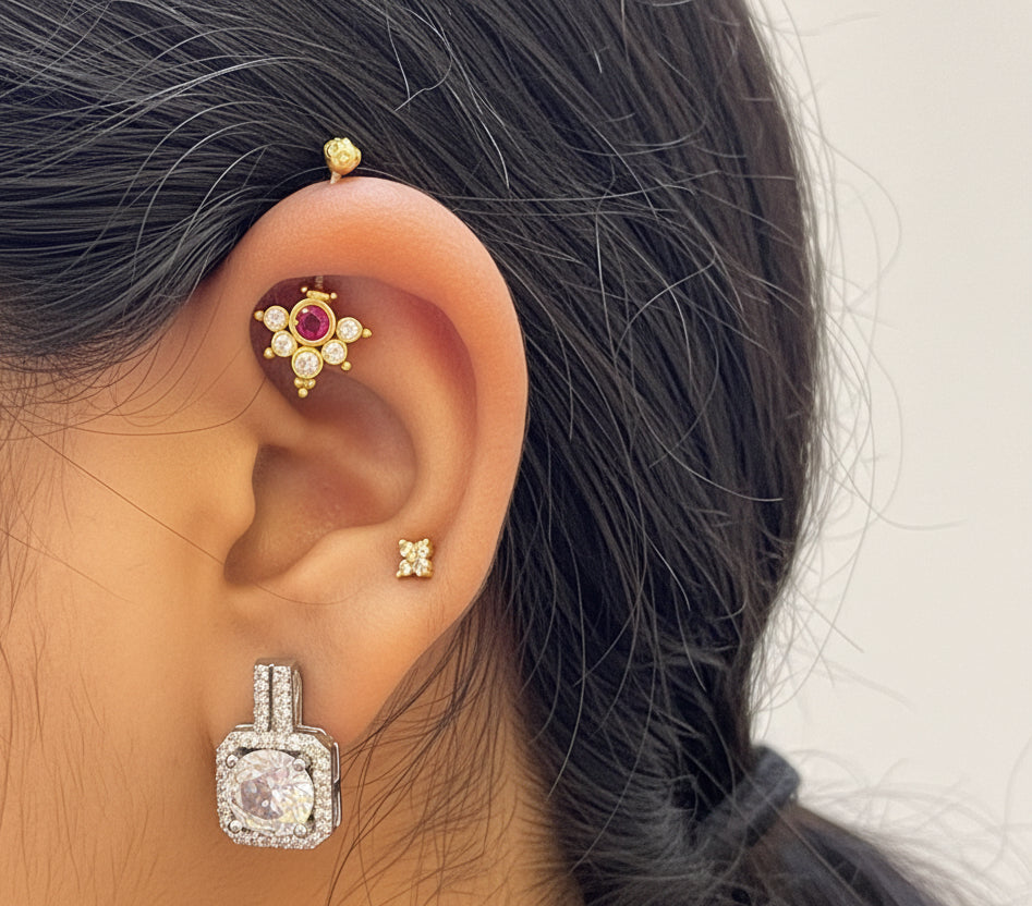 92.5 Silver Multicolor Reversible Temple Bugadi (Pair) | Dual Style Design | Jewellery