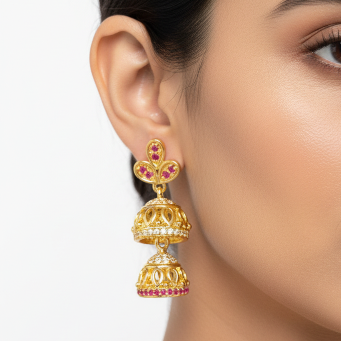 925 Silver Gold Plated Double Jhumki