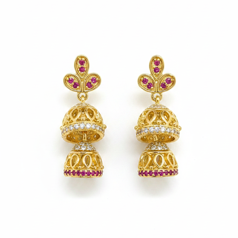 925 Silver Gold Plated Double Jhumki
