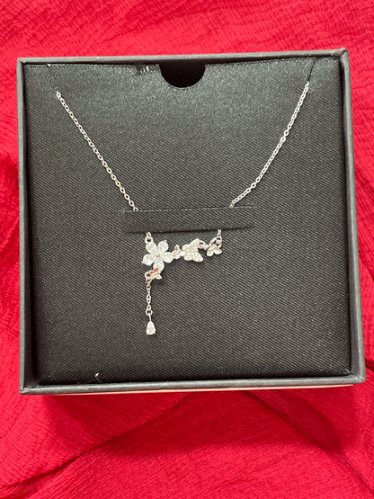 92.5 Silver Flower Butterfly Chain 19.5 Inches | Premium Stylish Floral Design | Jewellery