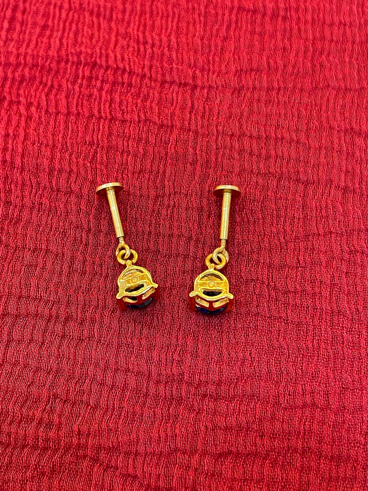 925 Silver Gold Plated Midnight Blue Dangler Bugadi pair