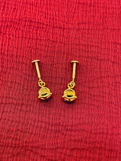 925 Silver Gold Plated Midnight Blue Dangler Bugadi pair