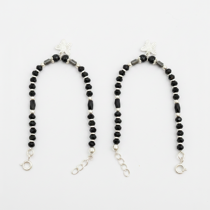 Silver Nazariya Black Bead Anklet for Kids | Set of 2 with Star Charm