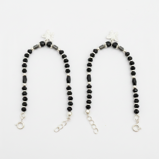 Silver Nazariya Black Bead Anklet for Kids | Set of 2 with Star Charm