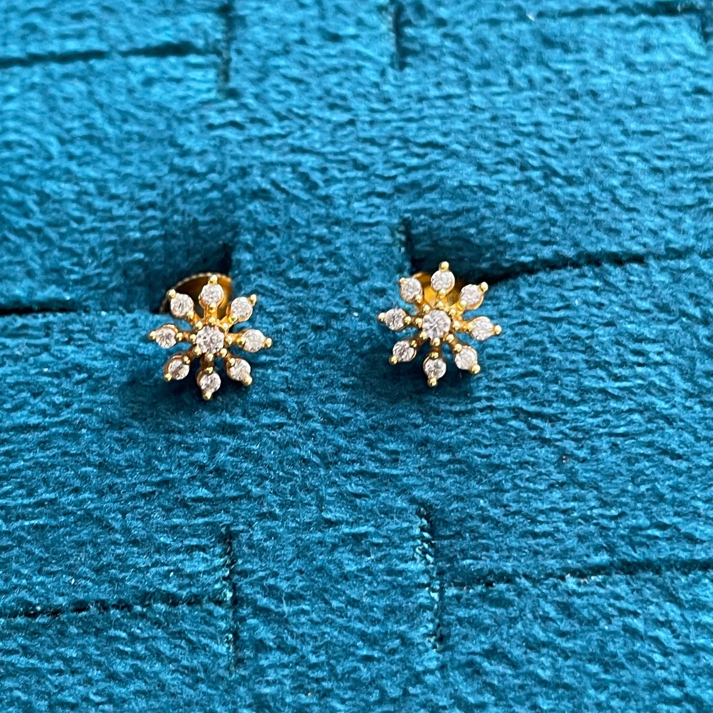 Gold Plated Floral CZ Stud Earrings for Women | Screw Back Flower Design