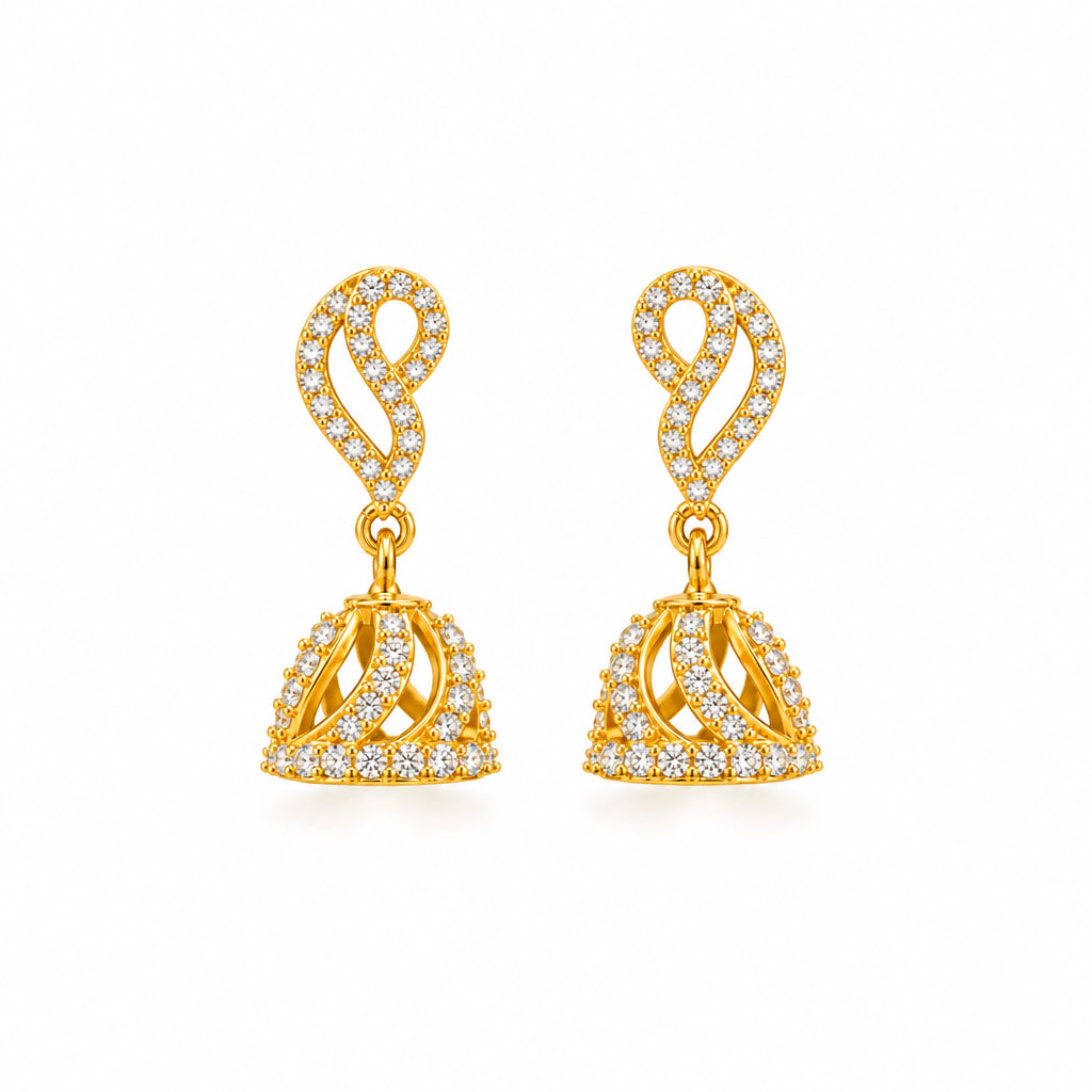 92.5 Silver Gold Plated White CZ Jhumka Earrings for Women