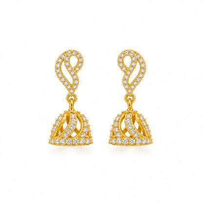 92.5 Silver Gold Plated White CZ Jhumka Earrings for Women