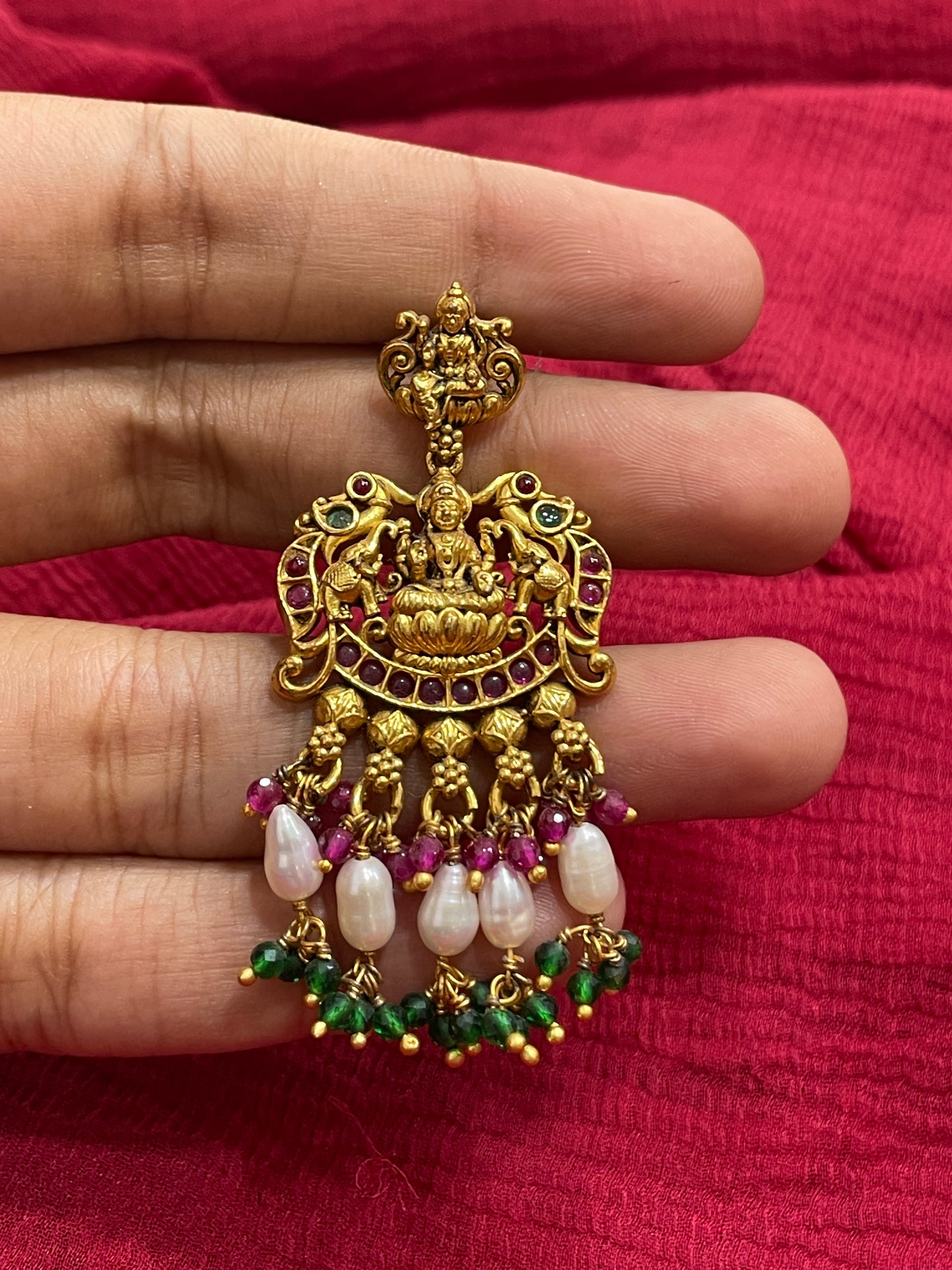 92.5 Silver Gold Plated Multicolor Lakshmi Devi Earrings for Women | Temple Design | Traditional Jewellery