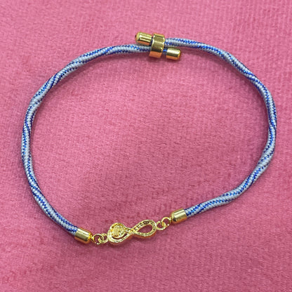 Gold-Plated Rakhi for Brother | CZ Infinity & Evil Eye Charm on Blue Silk Thread