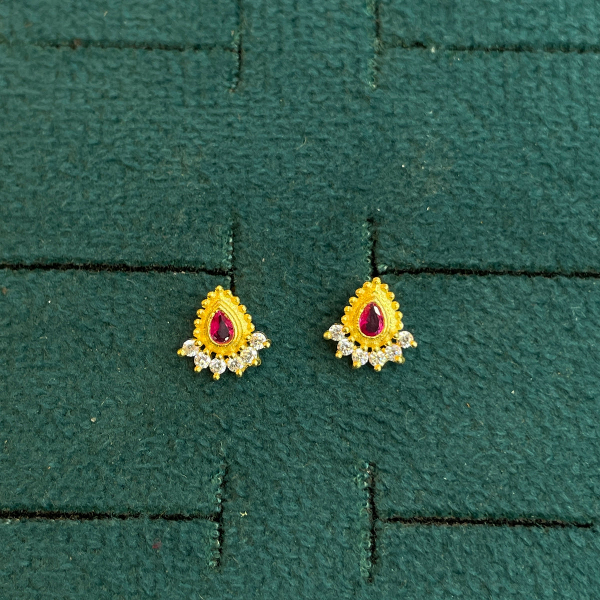 92.5 Silver Gold Plated Ruby Teardrop Stud Earrings