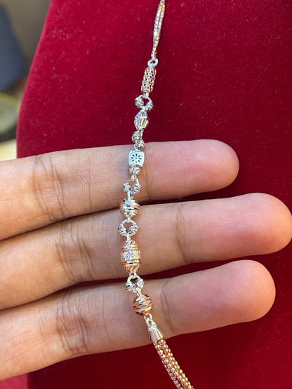 92.5 Silver Rose Gold Plated Three Line Chain for Women 19 Inches | Elegant Layered Jewellery