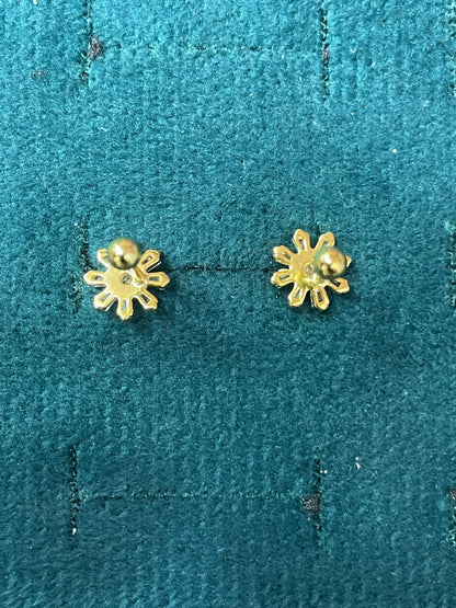925 Silver Gold Finish Sunflower Stud Earrings | CZ Sparkle Earrings with Ball Screw Back