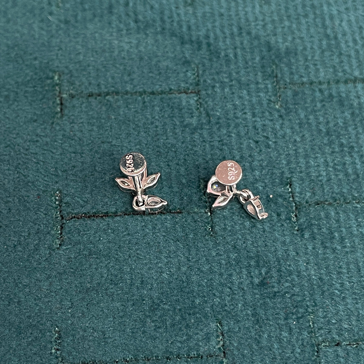 92.5 Sterling Silver Round & Dual Marquise White CZ Lotus Top with Pear White CZ Drop Earrings for Women