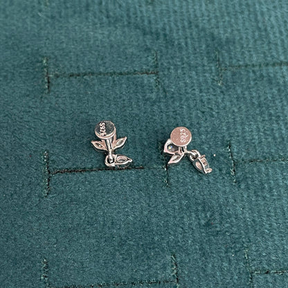 92.5 Sterling Silver Round & Dual Marquise White CZ Lotus Top with Pear White CZ Drop Earrings for Women