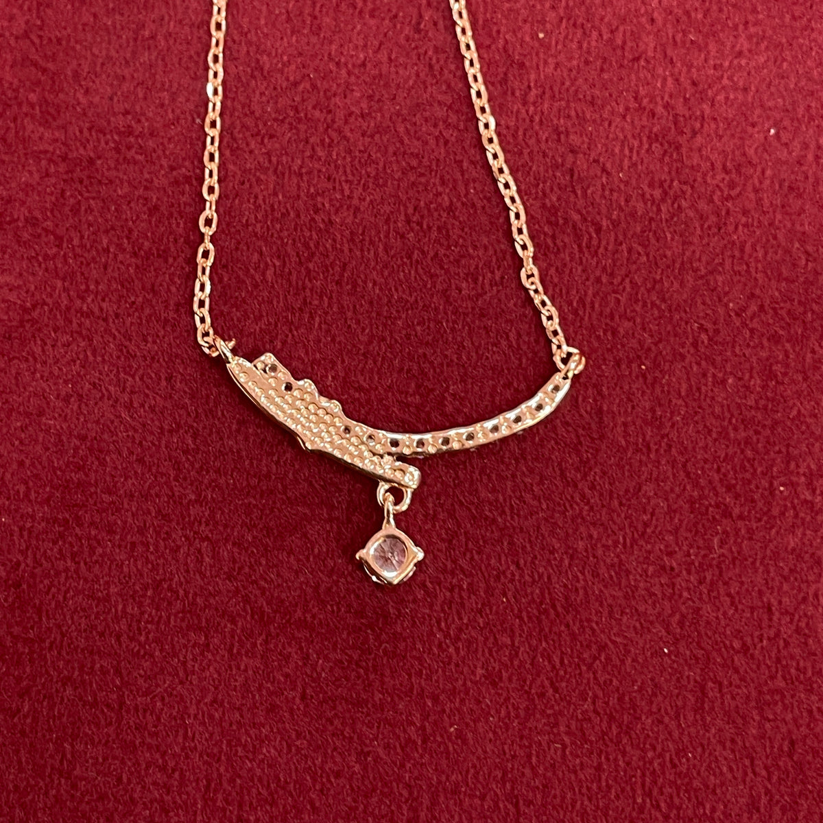 92.5 Silver Rose Gold Plated White CZ Drop Necklace for Women