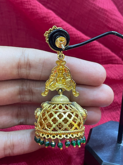 92.5 Silver Gold Plated Lakshmi Devi Jhumka Earrings for Women | Temple Style Design | Festive Jewellery