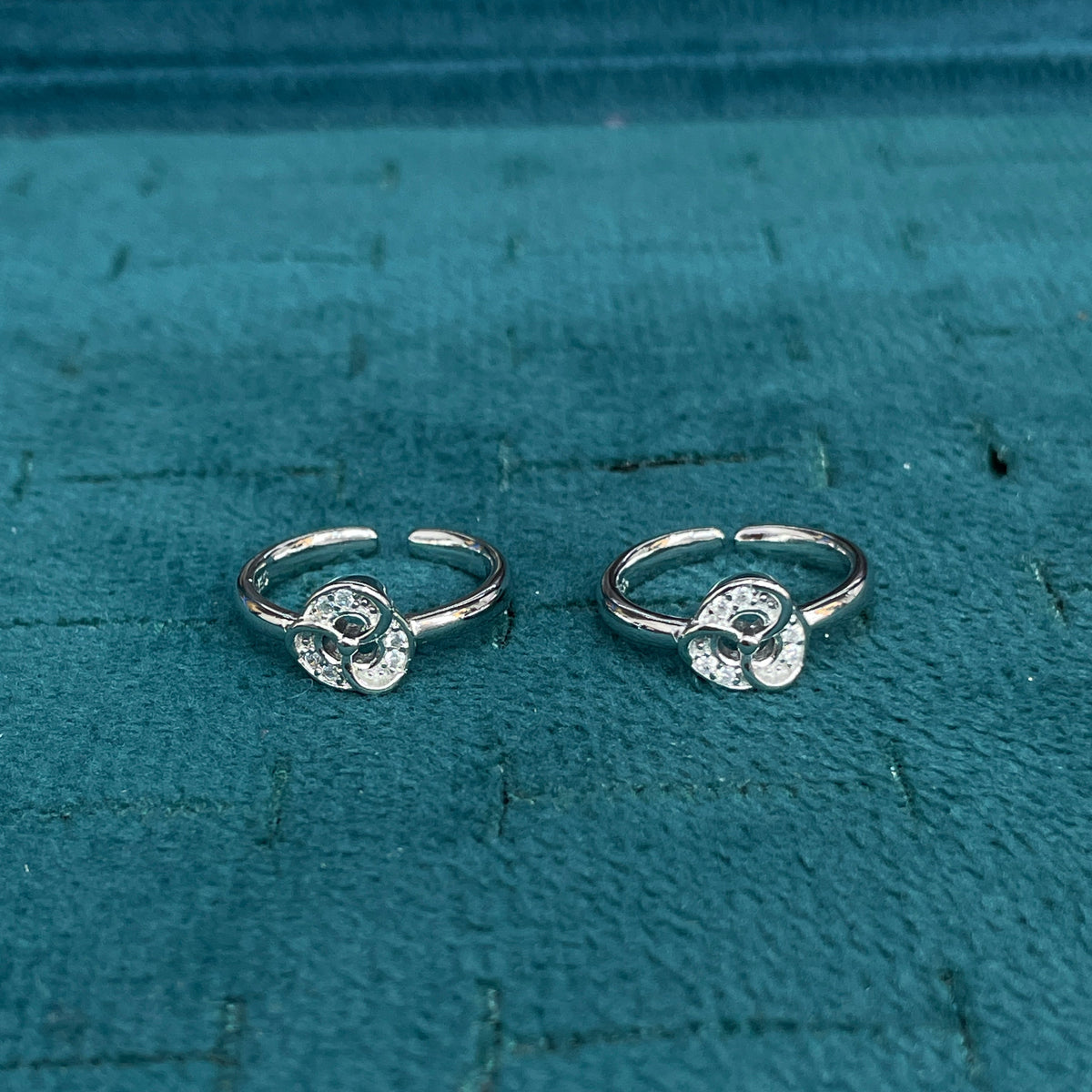 92.5 Sterling Silver CZ Triple Swirl Open Toe Rings for Women — Pair
