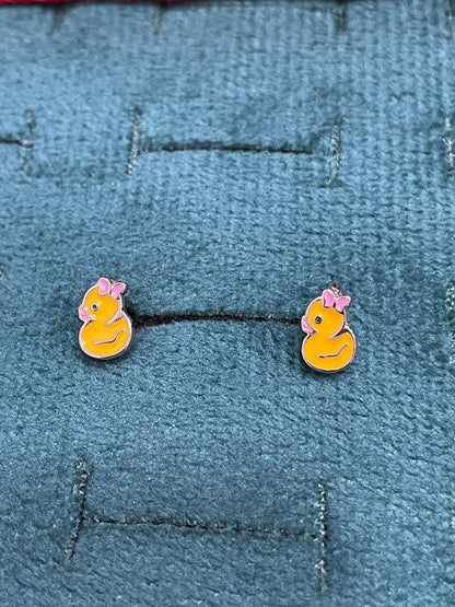 925 Silver Cute Duck Hoops
