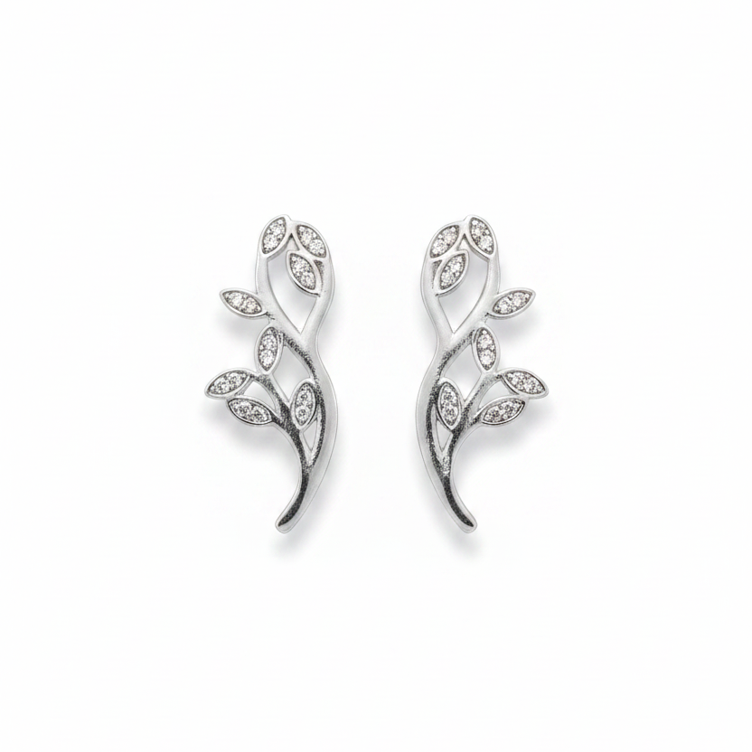 92.5 Sterling Silver Ear Cuffs for Women | Stylish Leaf Design with White Stones pair