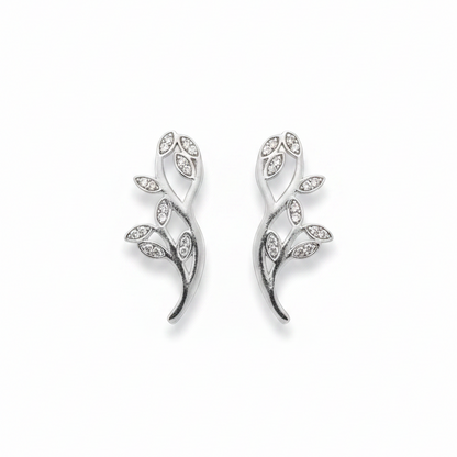 92.5 Sterling Silver Ear Cuffs for Women | Stylish Leaf Design with White Stones pair