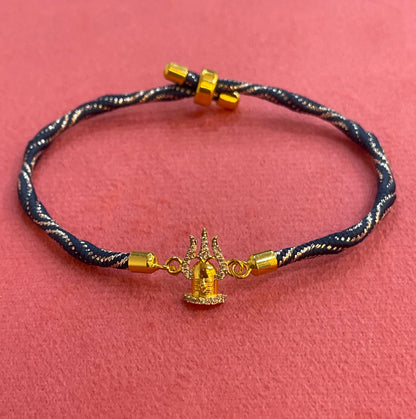 925 Silver Mahadev Trishul Rakhi for Brother | Gold Plated CZ Shivling Charm