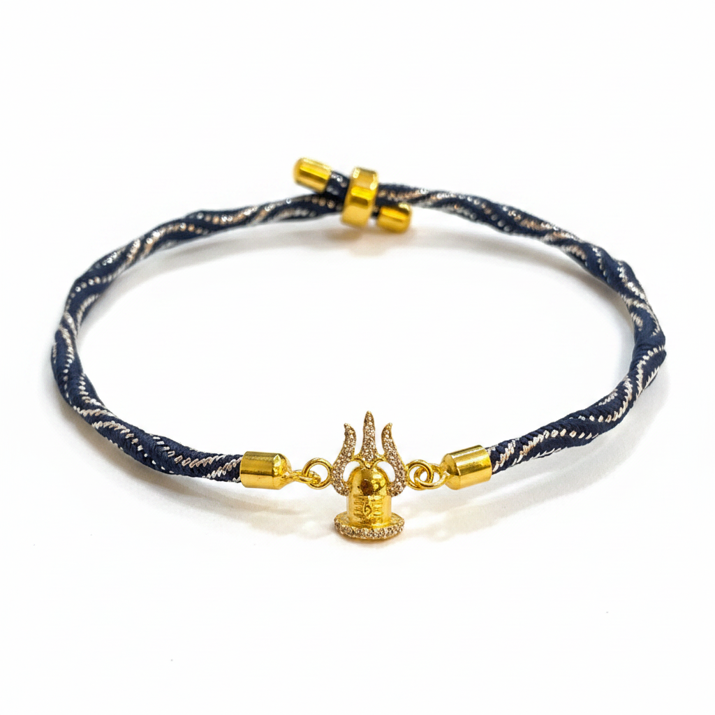 925 Silver Mahadev Trishul Rakhi for Brother | Gold Plated CZ Shivling Charm