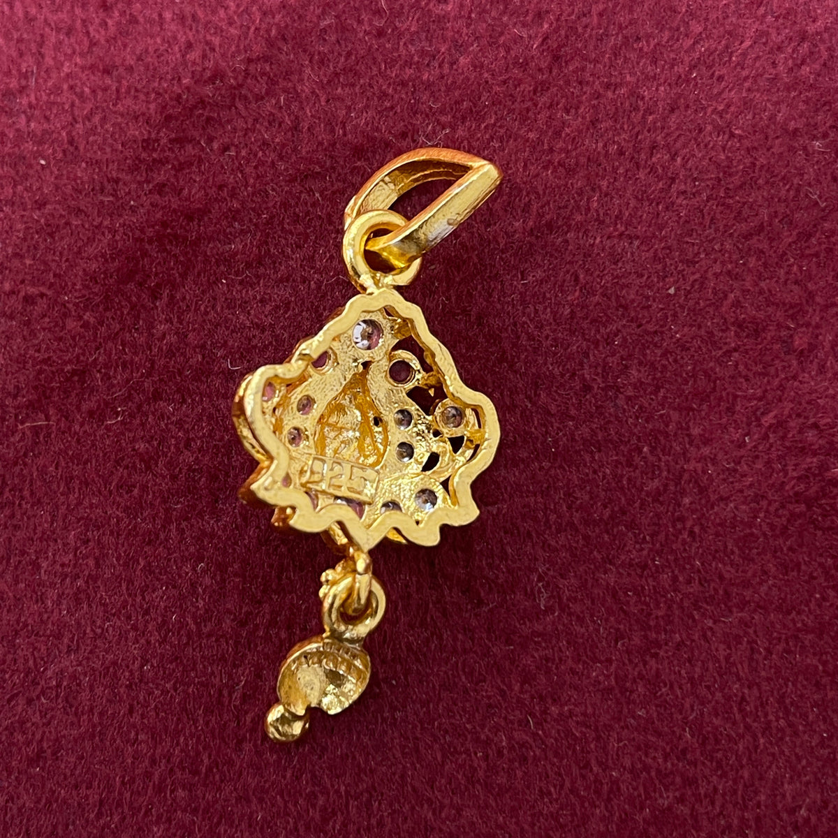 92.5 Sterling Silver Gold Plated Lakshmi Lotus CZ Temple Pendant for Women
