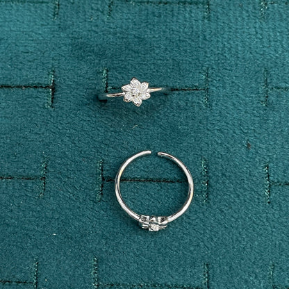 92.5 Sterling Silver CZ Flower Toe Rings for Women