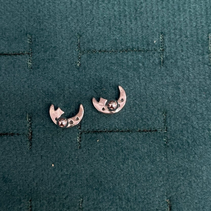 925 Silver Starry Moon Studs - Ball back pair