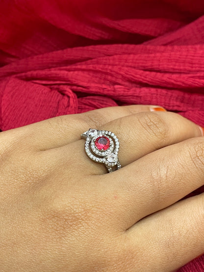 92.5 Silver Red Stone Ring for Women Size 14 | Stylish Elegant Design | Premium Jewellery