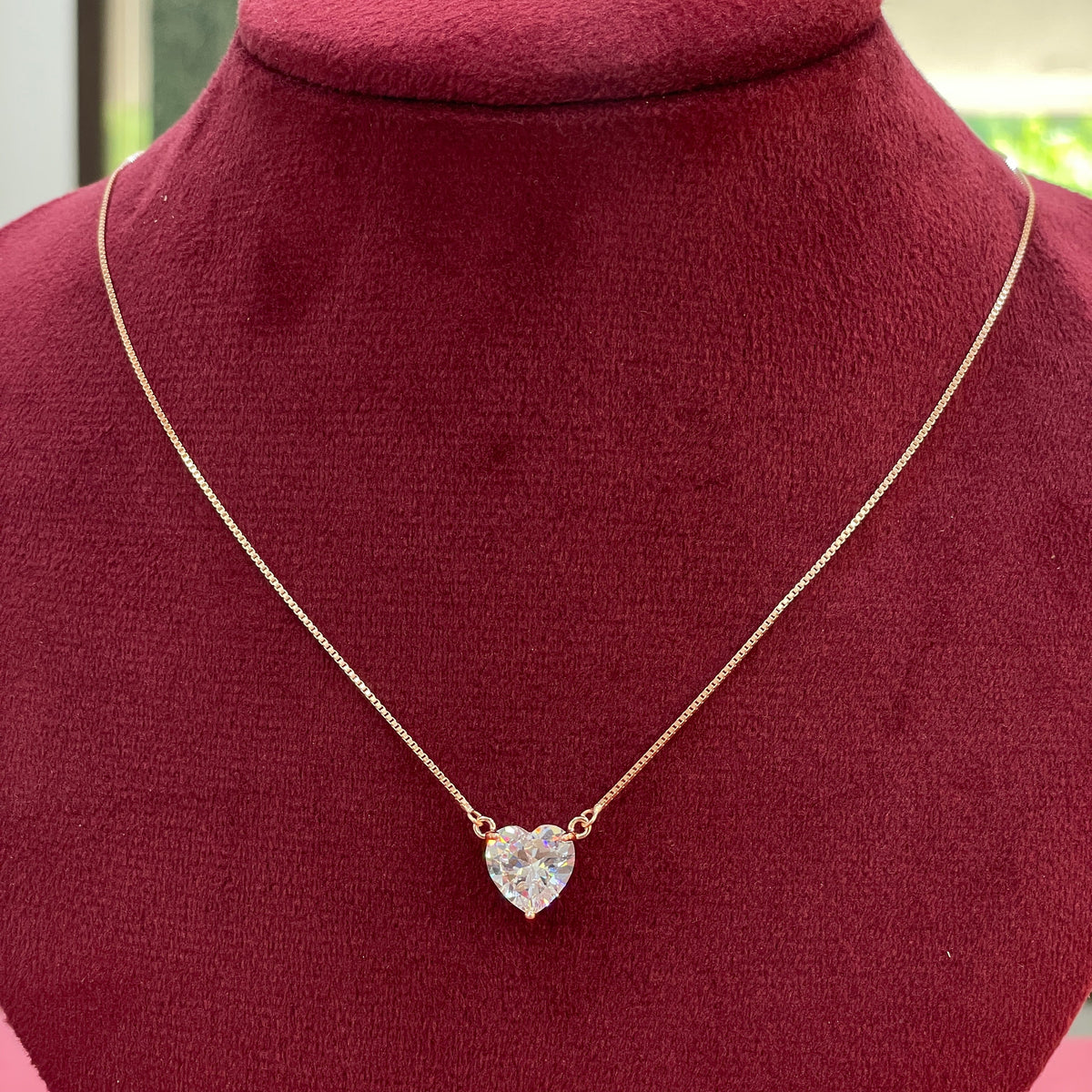 92.5 Silver Rose Gold Plated Solitaire Heart CZ Floating Pendant Necklace for Women