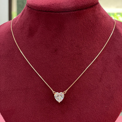92.5 Silver Rose Gold Plated Solitaire Heart CZ Floating Pendant Necklace for Women