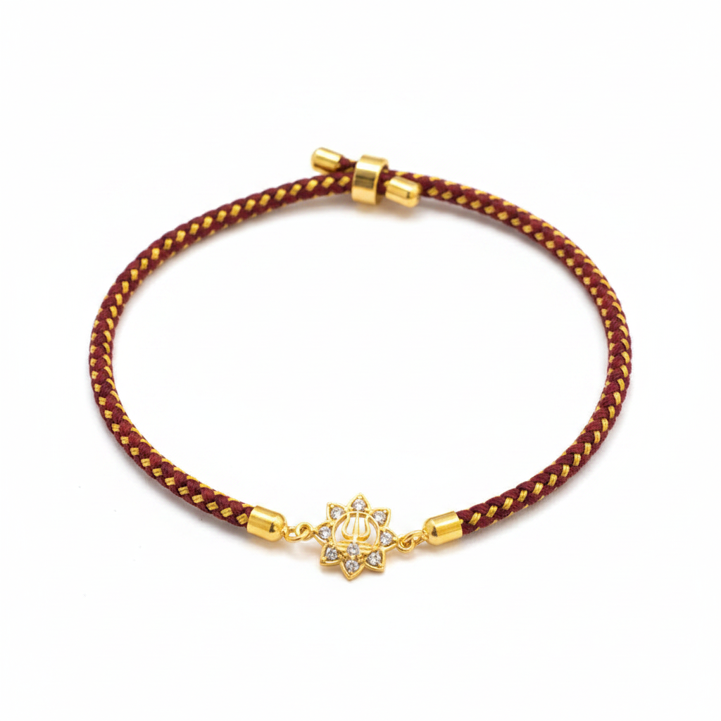 925 Silver Trishul Rakhi for Brother | Gold Plated Floral CZ Charm on Maroon Thread