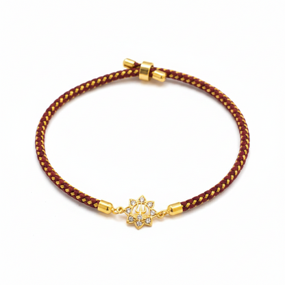925 Silver Trishul Rakhi for Brother | Gold Plated Floral CZ Charm on Maroon Thread