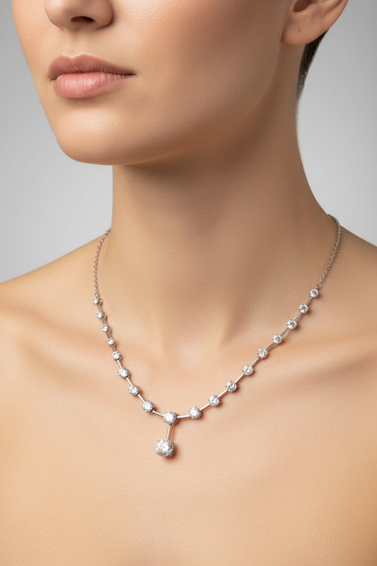 92.5 Silver White Stone Necklace for Women 18 Inches | Stylish Sparkling Design | Elegant Jewellery