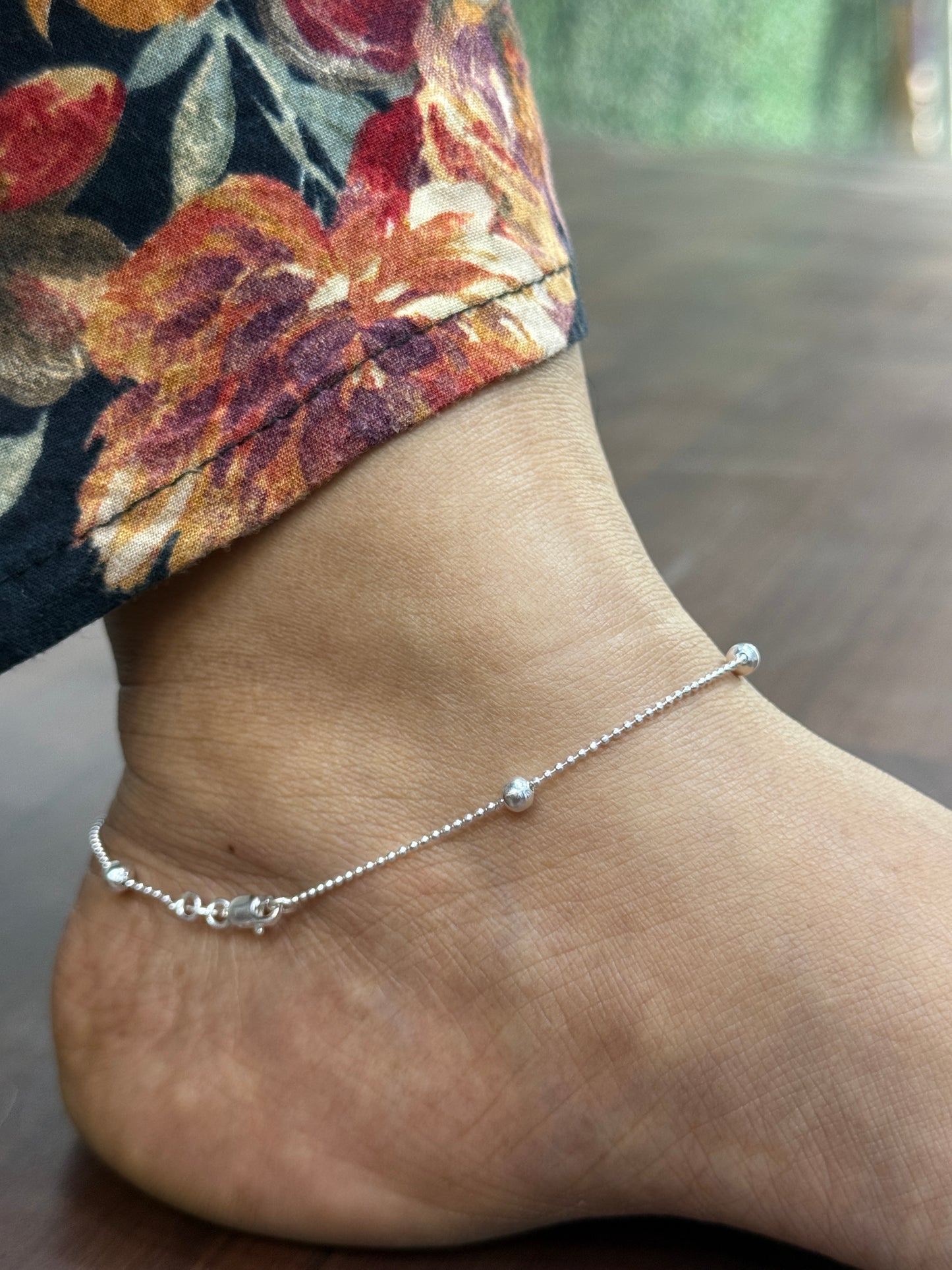 92.5 Silver Italian Ball Anklet 10.5 Inches | Stylish Beaded Chain Design | Elegant Fashion Jewellery