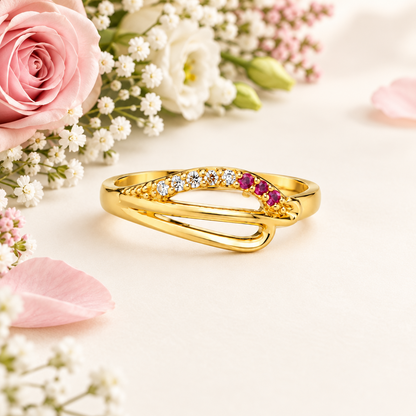 92.5 Silver Gold Plated CZ Crossover Band Ring for Women