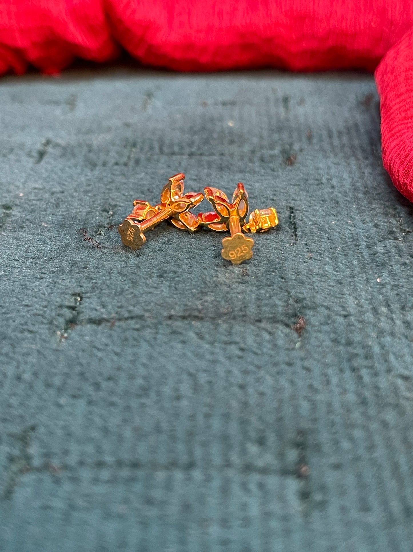 925 Silver Gold Plated Flower Drop Earstuds