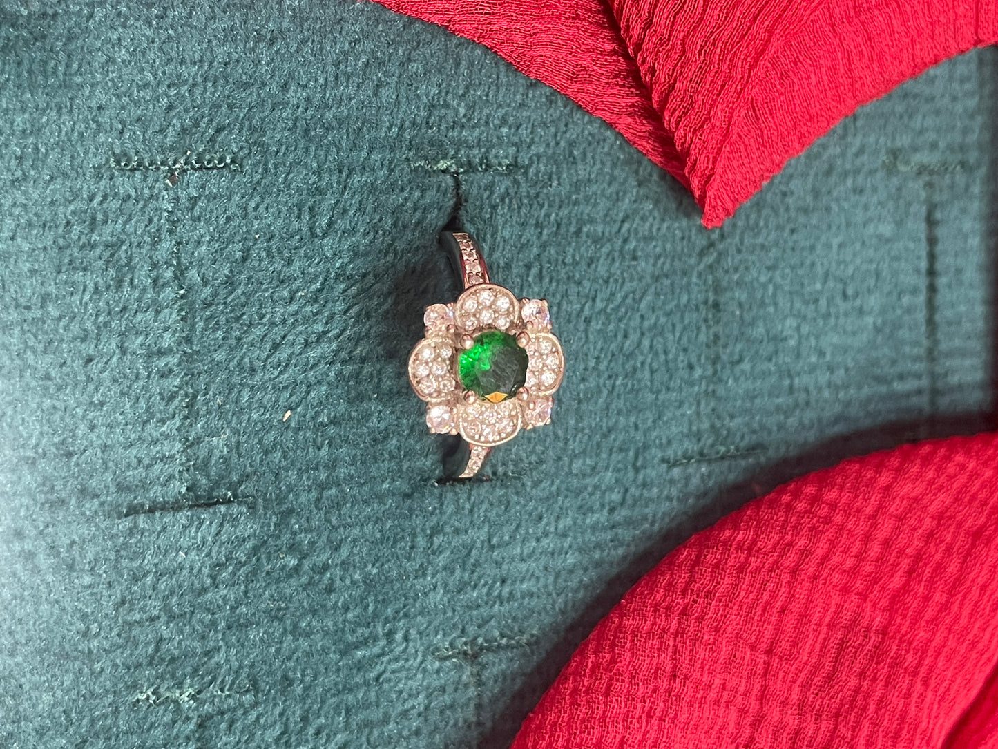 92.5 Silver Green Stone Flower Ring for Women Size 9 | Stylish Floral Design | Elegant Statement Jewellery