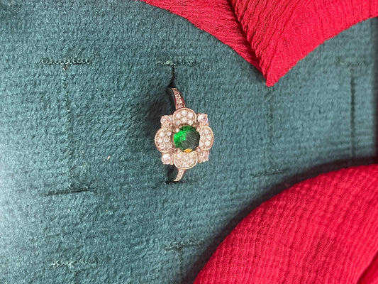 92.5 Silver Green Stone Flower Ring for Women Size 9 | Stylish Floral Design | Elegant Statement Jewellery