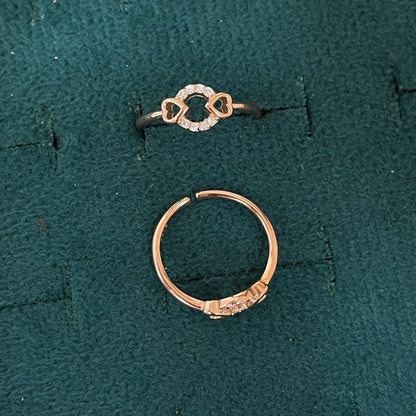 92.5 Silver Rose Gold Plated White CZ Heart Circle Toe Rings