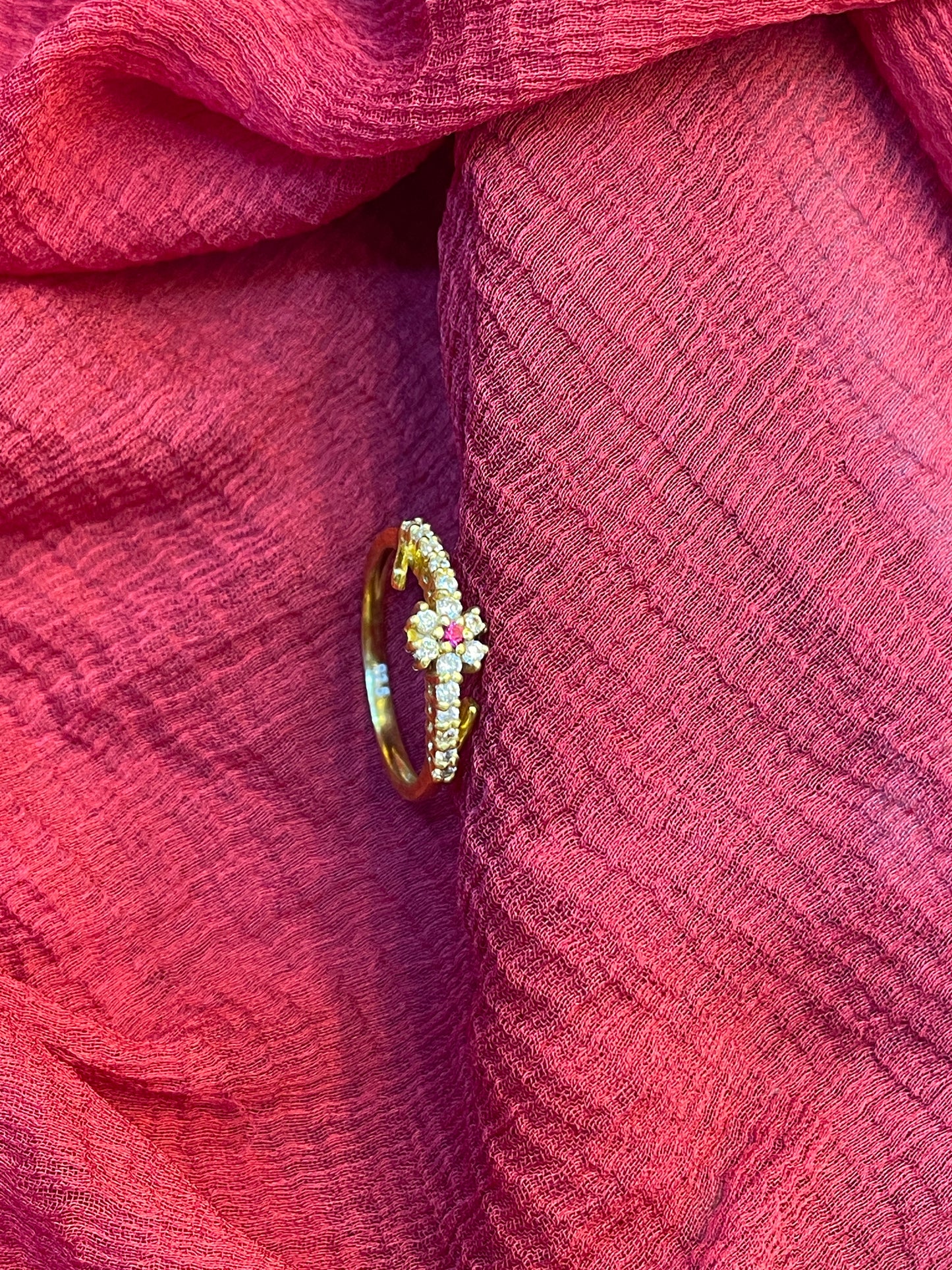 Gold Plated Silver Pink Stone Flower Ring