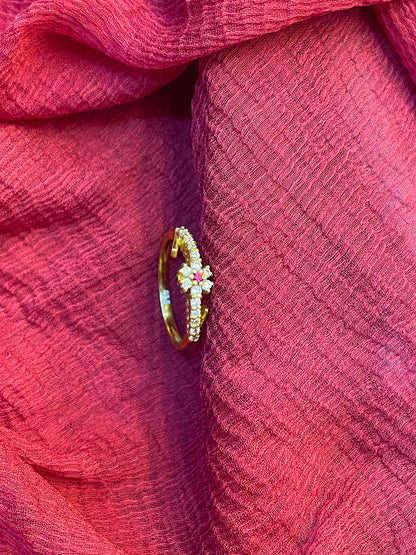 Gold Plated Silver Pink Stone Flower Ring