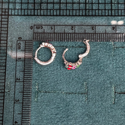 92.5 Sterling Silver Multicolour Enamel Butterfly Huggie Hoop Earrings for Kids