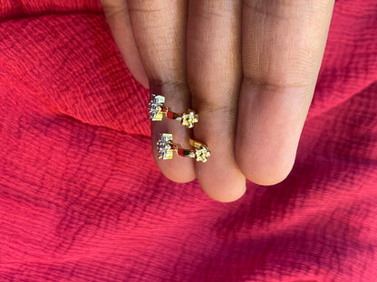 92.5 Silver Gold Plated White Stone Flower Press-On Bugadi for Women | Stylish Non-Piercing Ear Cuff | Elegant Jewellery