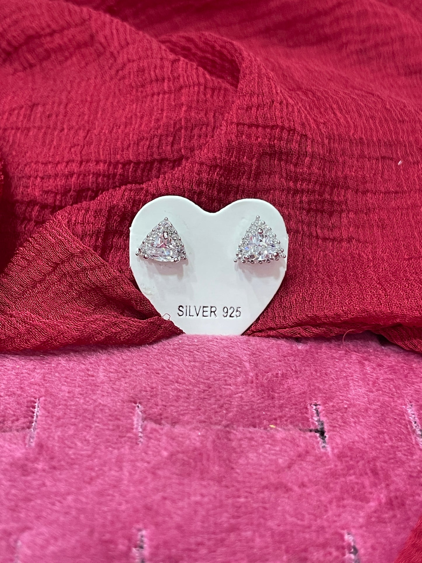 92.5 Silver White Stone Triangle Studs | Stylish Geometric Design | Jewellery