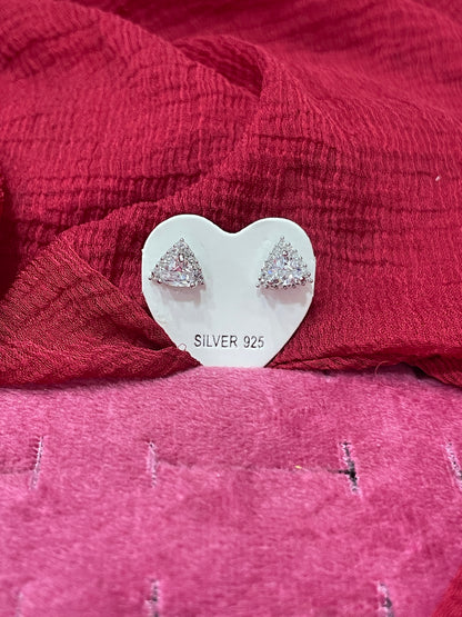 92.5 Silver White Stone Triangle Studs | Stylish Geometric Design | Jewellery