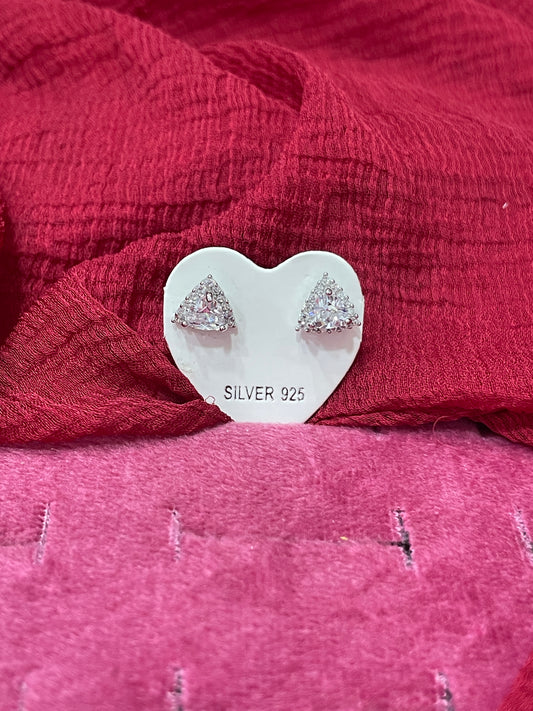 92.5 Silver White Stone Triangle Studs | Stylish Geometric Design | Jewellery